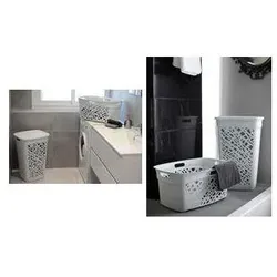 EDA, Wäschekorb, Wäschebox ALMERIA, mit Deckel, 60 Liter, PP, weiss modernes Design, Aussparungen für Belüftung der W (60 l)