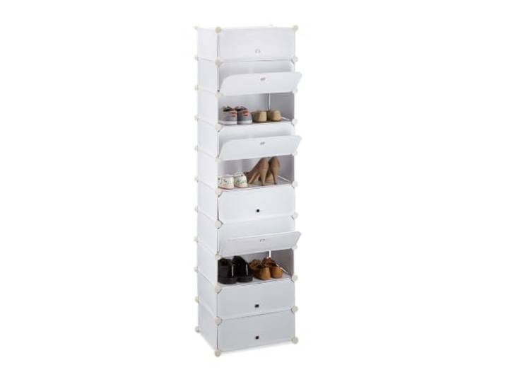 Relaxdays Meuble Chaussures Rangement 10 casiers Plastique Chaussures modulable DIY HxlxP: 176x49x37 cm\, Blanc