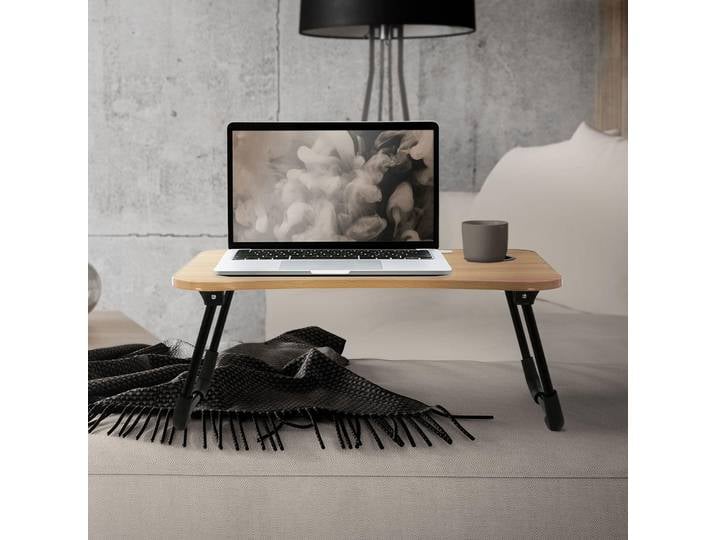 ML-Design Laptoptisch fürs Bett/Sofa, 60x40 cm, Holzoptik, aus MDF, klappbar, Betttisch mit 4 USB Ladeanschluss & Lampe, Schublade, Lüfter, Tablet Ständer, Getränkehalter, Laptopständer Lapdesks Notebook