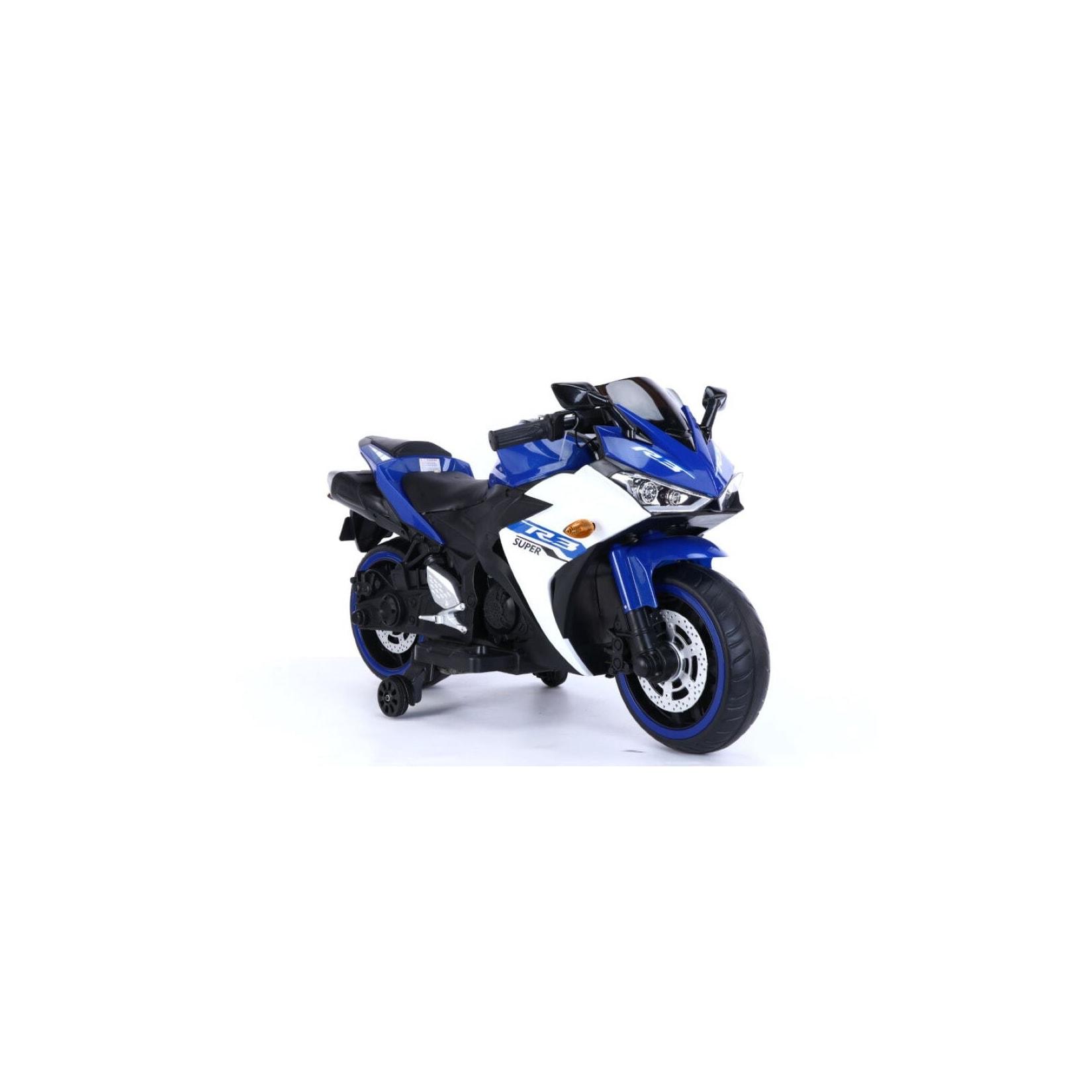 ES-Toys Kinder Elektromotorrad 888 Musikfunktion, Stützräder, LED-Scheinwerfer blau