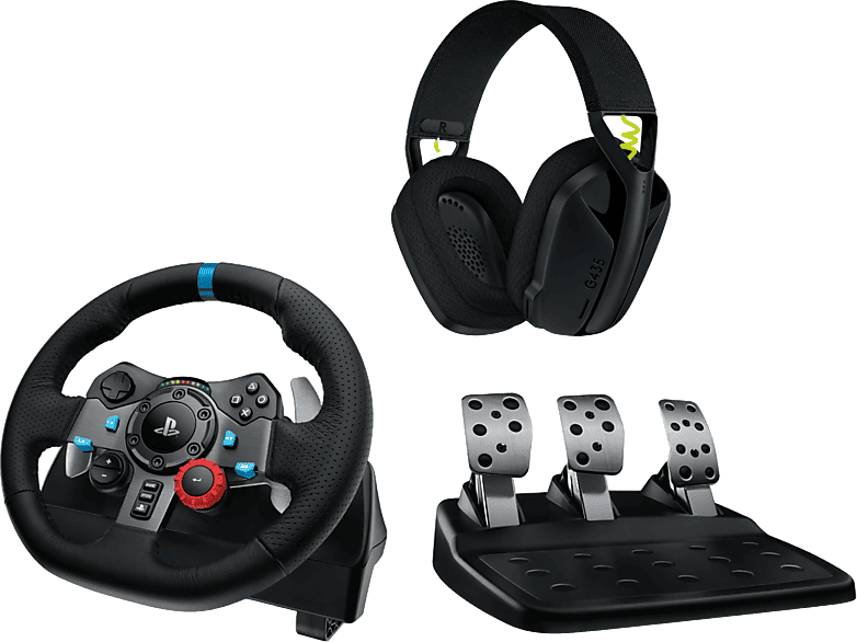 Volante - Logitech G G29 + Auriculares gaming G435, Force Feedback, Pedales, PS5, PS4, PC, Micrófono, Bluetooth, Inalámbricos, Negro