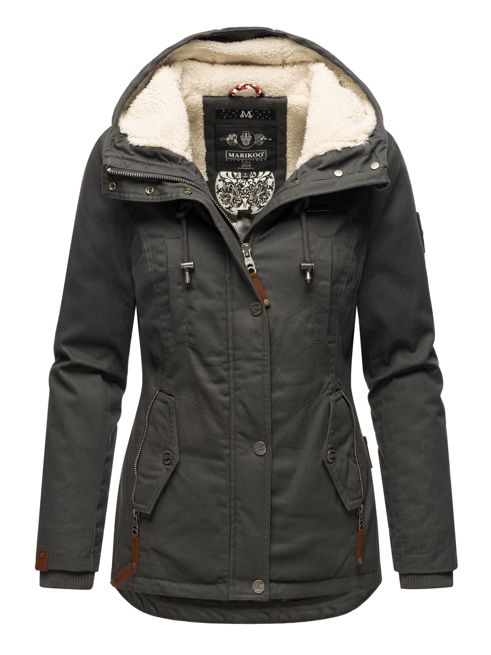 Marikoo Damen Winterjacke mit Teddyfell-Innenfutter & Kapuze