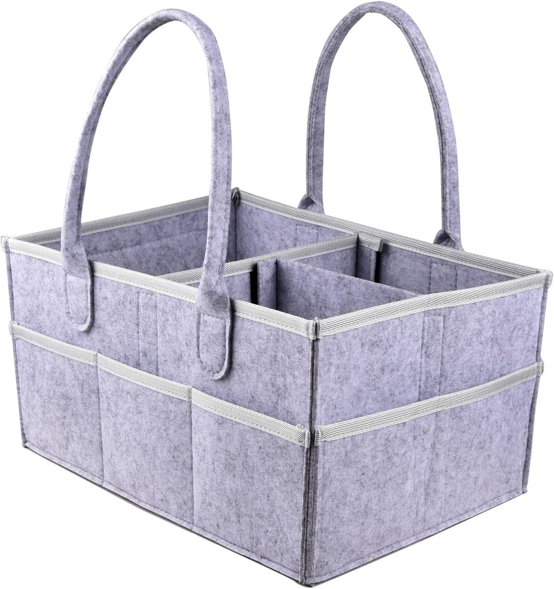 Luier Caddy Organizer Grijs Vilt - Opbergmand voor Baby Essentials met Afneembare Compartimenten en Zijvakken met Rits