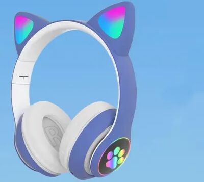 Cozy Casa Charm Cute Cat Wireless Headphones With RGB Lights And Noise Cancelling Mic blue