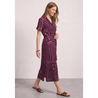Maxikleid STREET ONE, Damen, Gr. 34, EURO-Größen, lila (blush berry), Stoff, 88% Viskose, 12% Polyamid, gemustert, comfort fit knöchelfrei, V-Ausschnitt, Aufschlag, Kleider Maxikleid, mit grafischem Muster