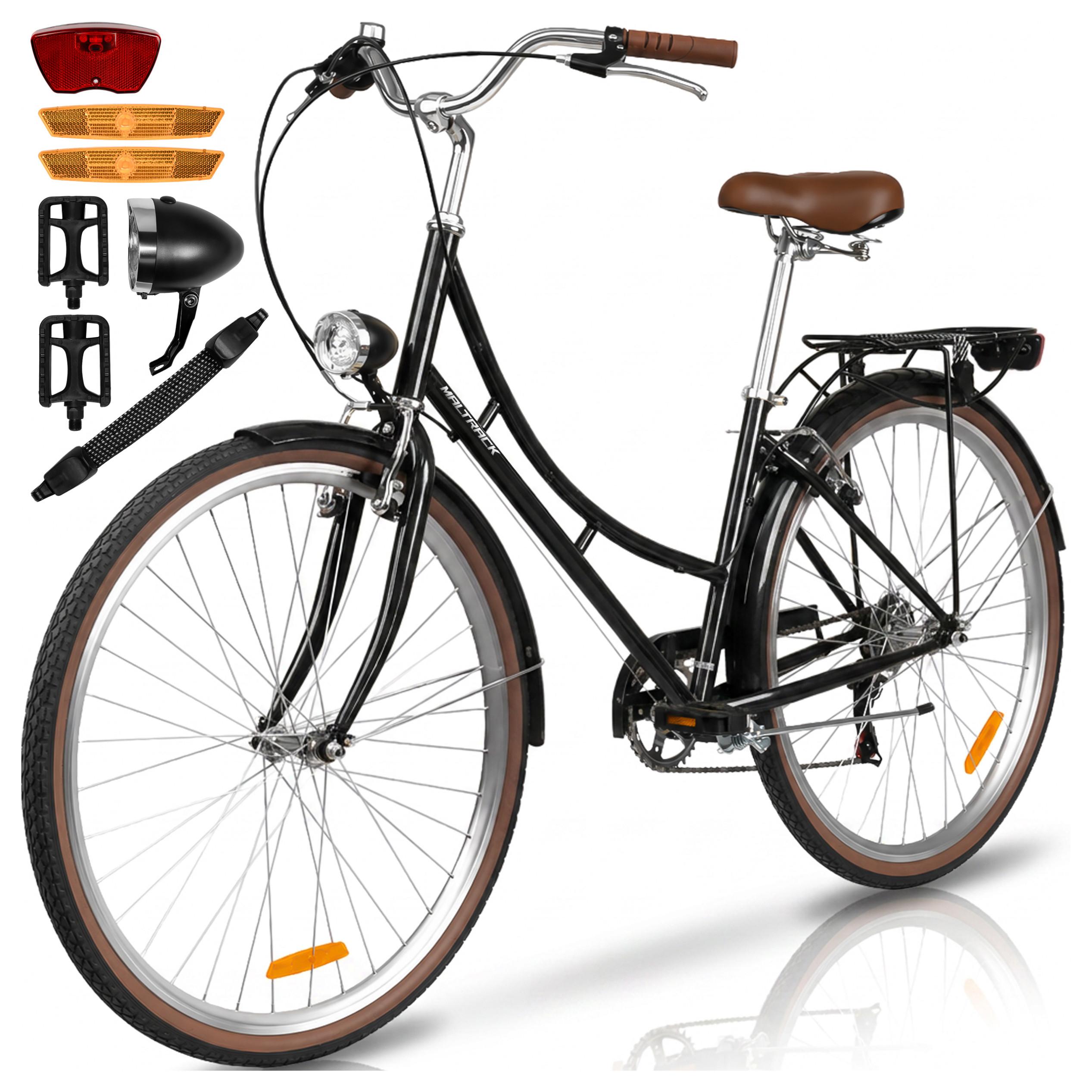 28 Zoll Damenfahhrad Damen Citybike Cityrad AVILO Black 6 Gang Shimano Fahrrad mit Gepäckträger LED Tiefeinstieg Komfortsattel Schwarz
