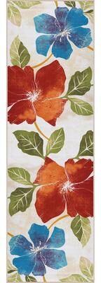 Beverly Rug Bahamas Black White Floral Non-Slip Rubber Back Indoor Area Rug