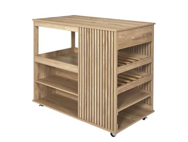 HOME DECO FACTORY Kücheninsel mit Rollen Schubladen Stauraum Braun Holzwerkstoff, Kücheninsel mit Rollen, Schubladen und Regale, modernes klares Design, mobil, Küche, Braun