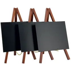 Securit® 3er-Set Mini-Tischtafeln auf Staffeleien – Holz mit mahagonifarbenem Lackfinish
