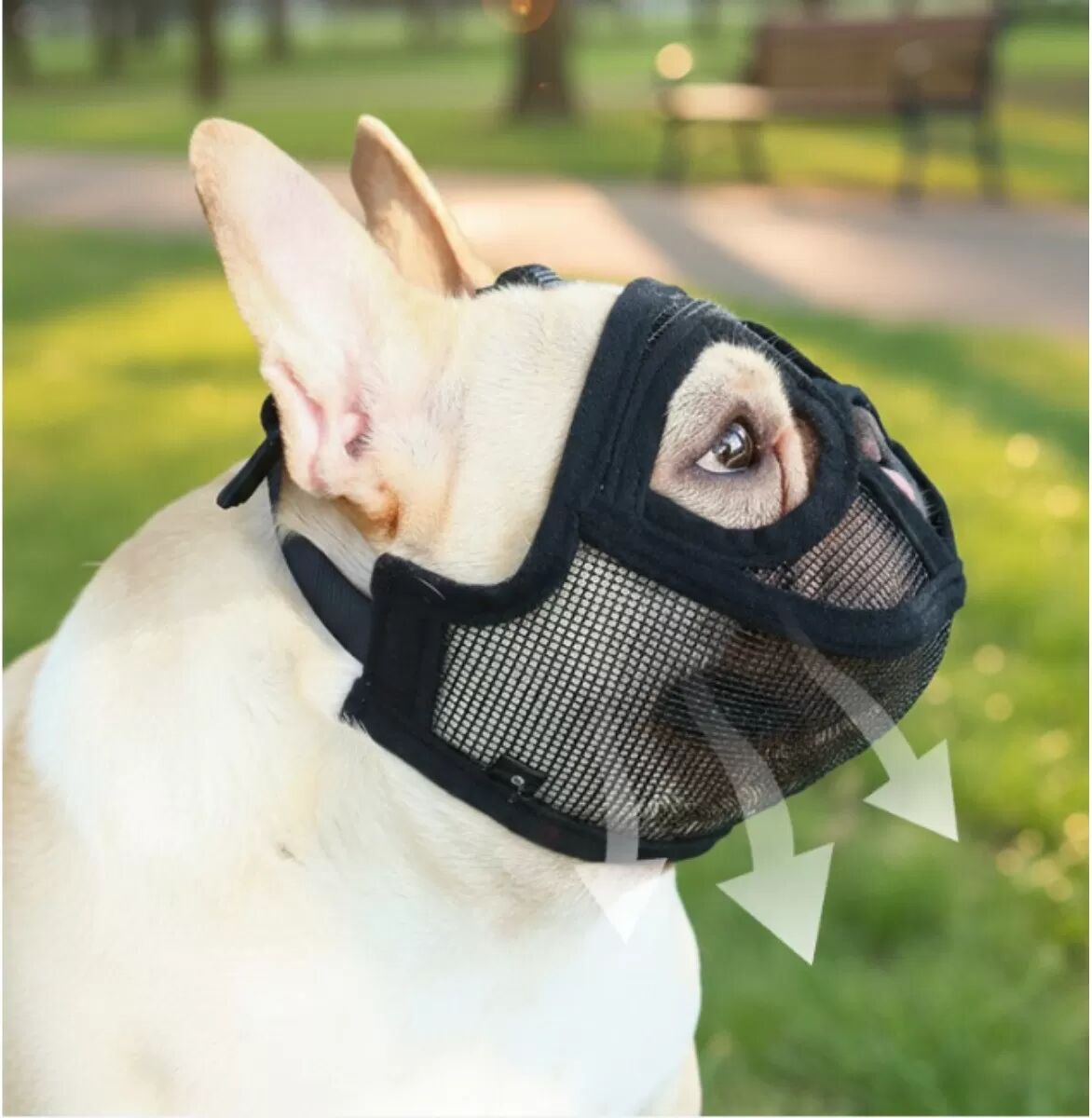 INF Atmungsaktiver Bulldoggen Maulkorb: Anti-Biss & Anti-Fress Maulschutz für Hunde mit kurzer Schnauze Schwarz XS