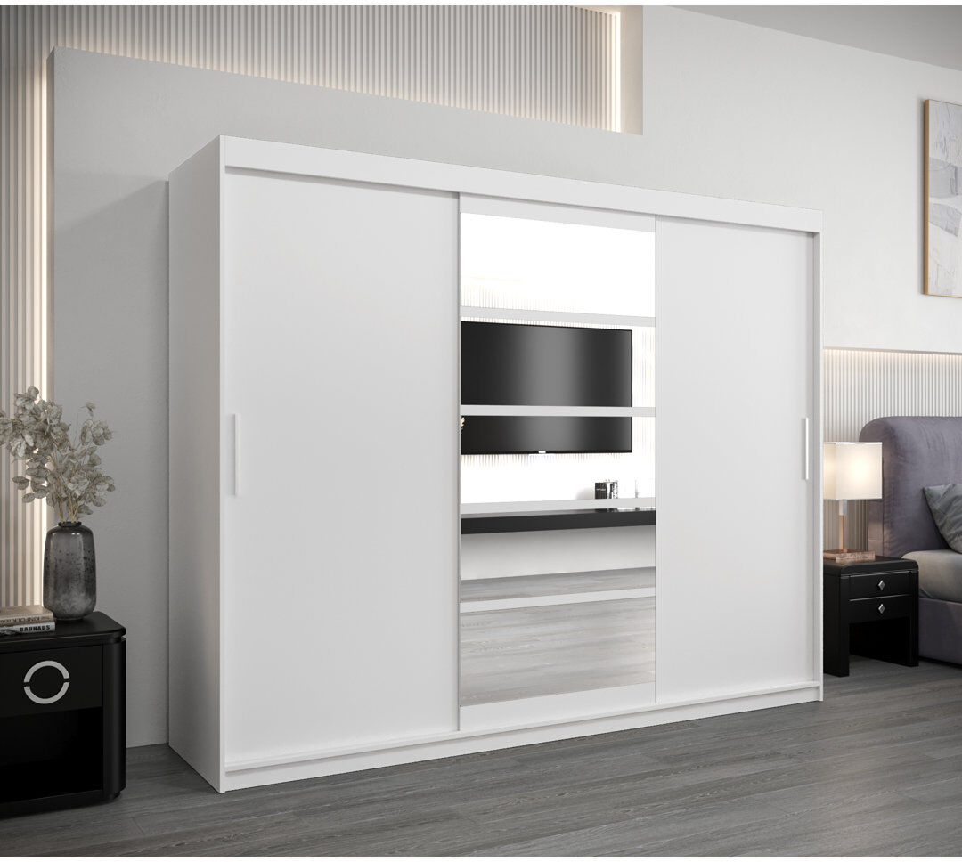 Brayden Studio Attif 3 Door Wardrobe White Matte 250cm W X 62cm D