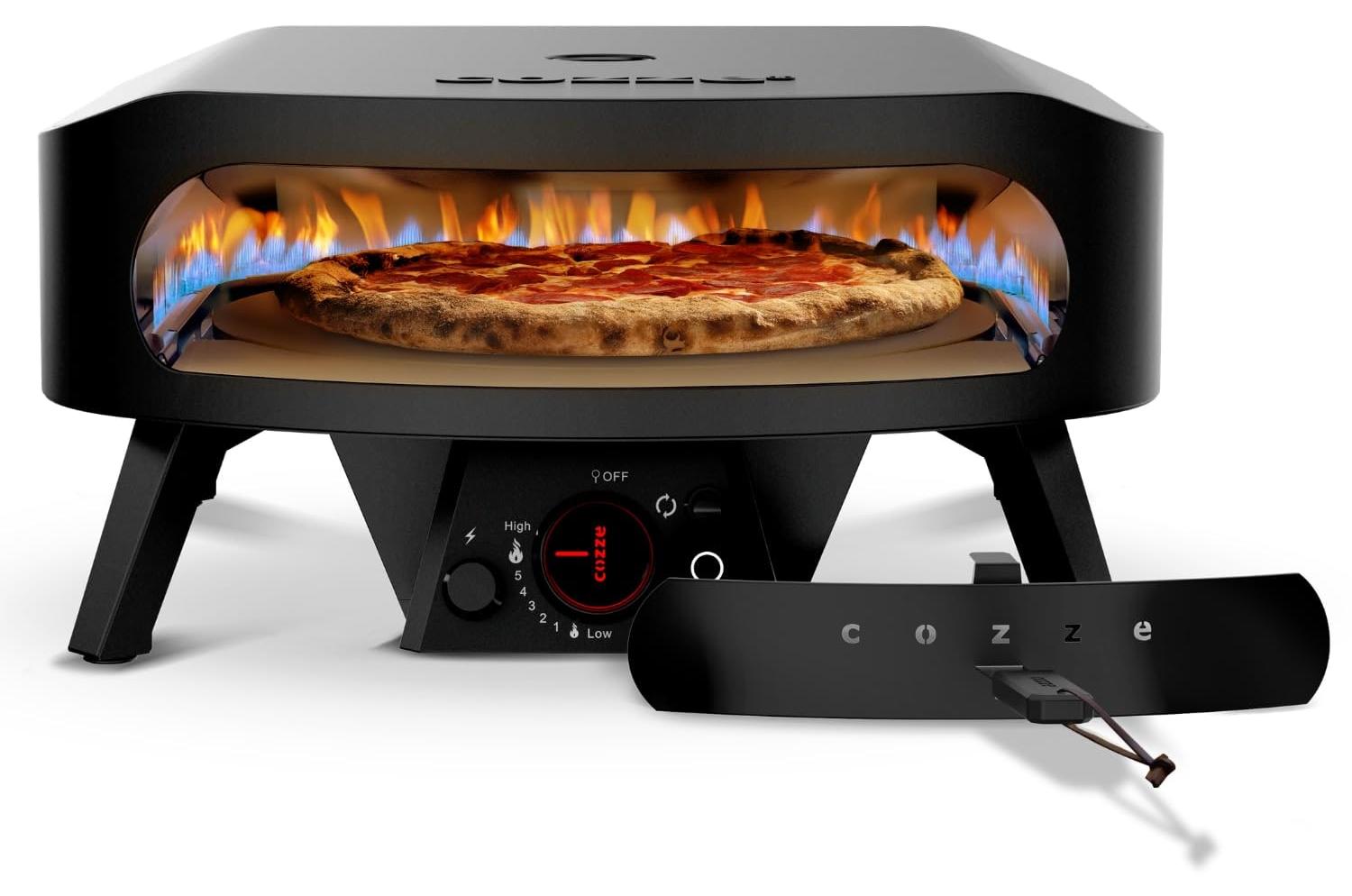 Gasbetriebener Pizzaofen Pizzaofen Pizzaofen - 43 cm - 8 kW - Rotierender Pizzastein - Schwarz - Für Garten und Terrasse