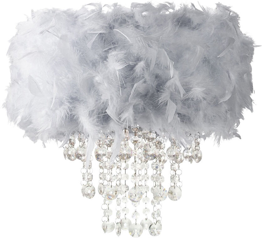 Mercer41 Contemporary Feather Pendant Light Shade with Transparent Acrylic Droplets Grey 36cm H X 32cm W X 32cm D