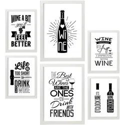 POSTER Set Mit 6 Wein Vollfarbige Illustrationen Von Kaffee & Getränken Im Werbetafel Illustrationen Für & Heim A3 & A4 Weißer Rahmen