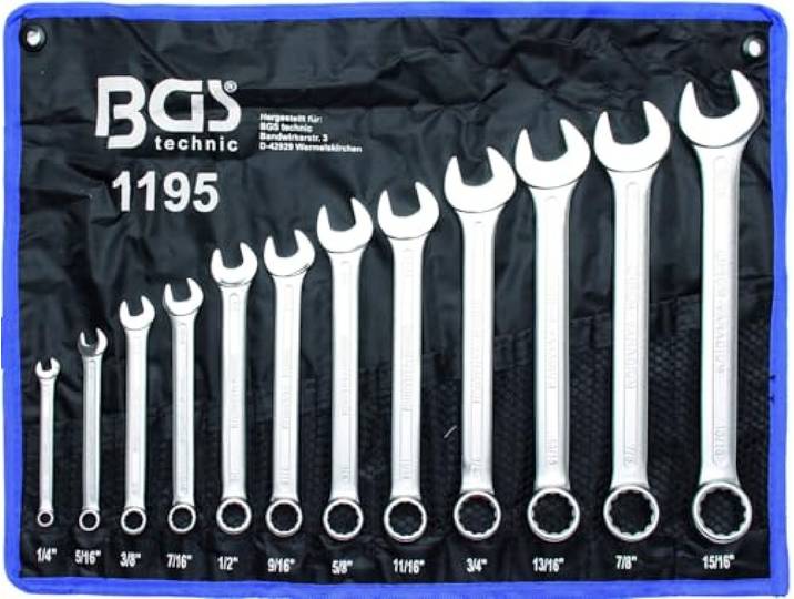 BGS Clés Mixtes Cotes Pouces\, Impériales\, US\, SAE\, Jeu de 12 Clés en Acier Chrome Vanadium