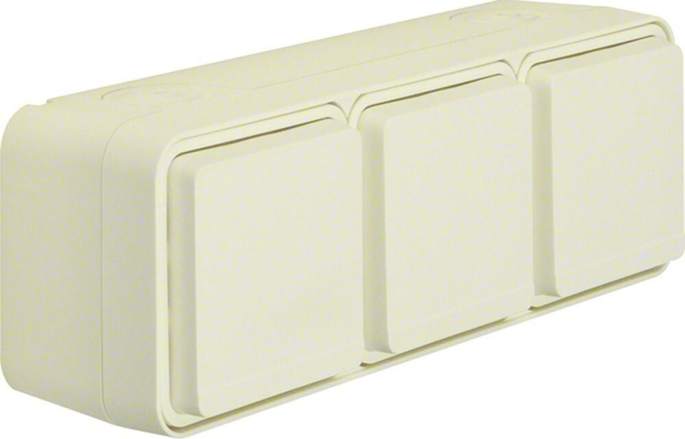 Berker drievoudige stopcontactdoos SCHUKO 47733512 met klapdeksel type AP polarwit