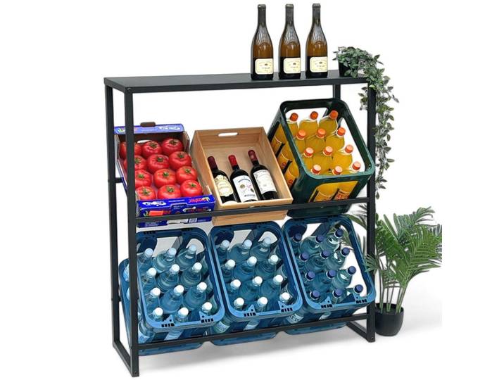 DanDiBo Getränkekistenregal 6 Kisten mit Ablage Metall 100 cm, Schwarz, 100x108x32 cm, Küchen, Küchenmöbel