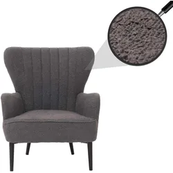 Lounge-Sessel MCW-K37, Cocktail-/Ohrensessel Polsterstuhl Retro Vintage Stoff Bouclé (600g/m2) ~ dunkelgrau