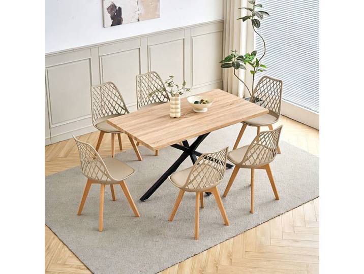 Ensemble table et chaises - HJhomeheart - Table rectangulaire de 140*80*75cm MDF et 6 chaises Scandinaves - Couleur chêne