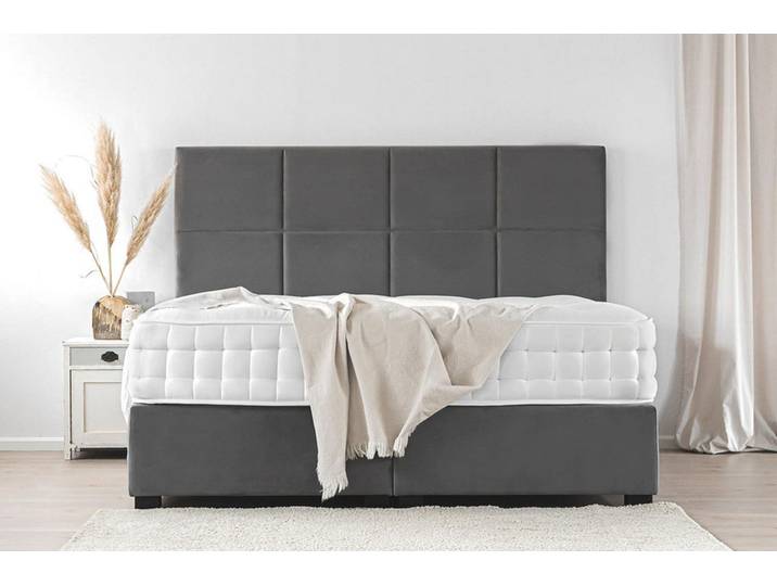 Boxspringbett LONDON 220x200 cm - verschiedene Farben und Bezüge verfügbar - konfigurierbar - mit Matratze - mit flachen Waben am Kopfteil