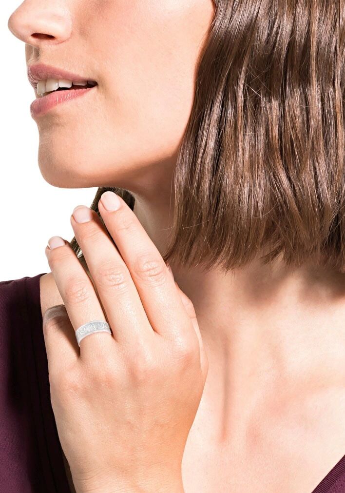 Fingerring AMOR "Funkelnd Rosé, 9853762-809-823-946-878-892-908-953-922-939" Gr. 58, grau, Fingerringe, Damen, 58, Edelstahl, Fingerring grau 58, Edelstahl
