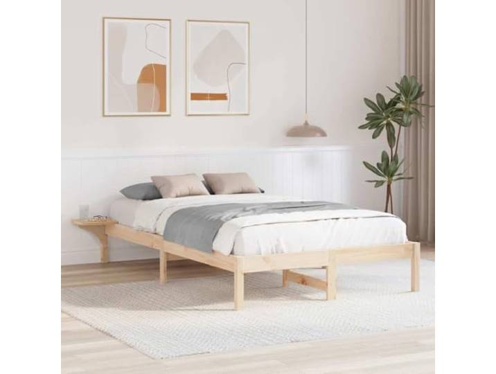 YUTAASU Bettrahmen Natur 140 x 190 cm Massives Kiefernholz Stabiler Lattenrost, Modernes Design, Pflegeleicht, Für Schlafzimmer