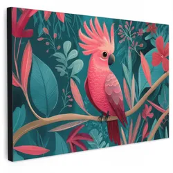 LEINWANDBILD Kakadu - Tropische Blätter - Zweig Wanddeko 90x60 cm