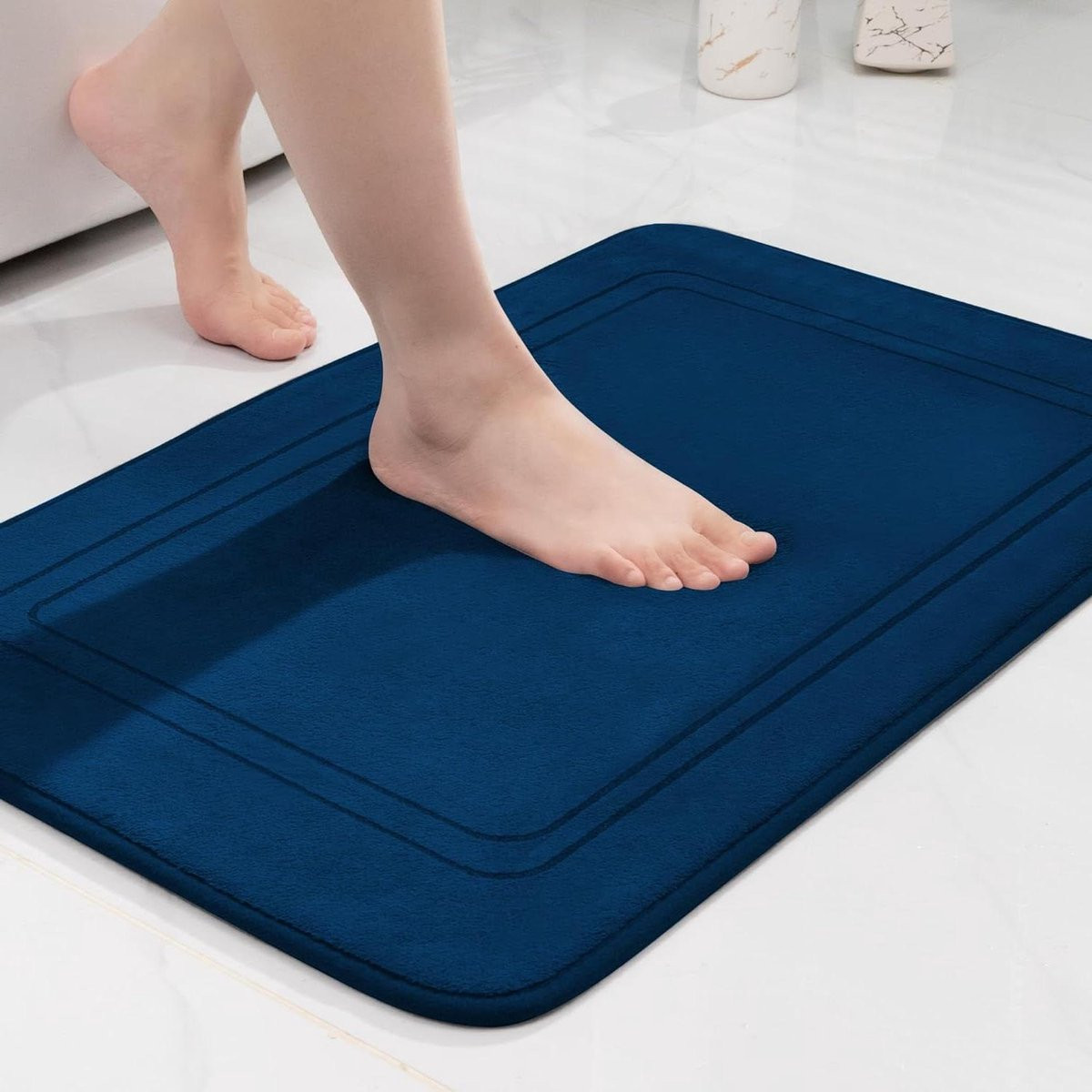 Blauwe antislip badmat voor de badkamer, 43 x 61 cm