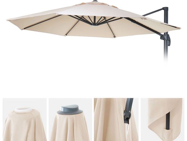 Sonnenschirmbezug HWC-A96, 8 Streben rund Ø3m 220g/m² Polyester, Ersatz-Bezug z.B. für Ampelschirm HWC-A96 creme-beige