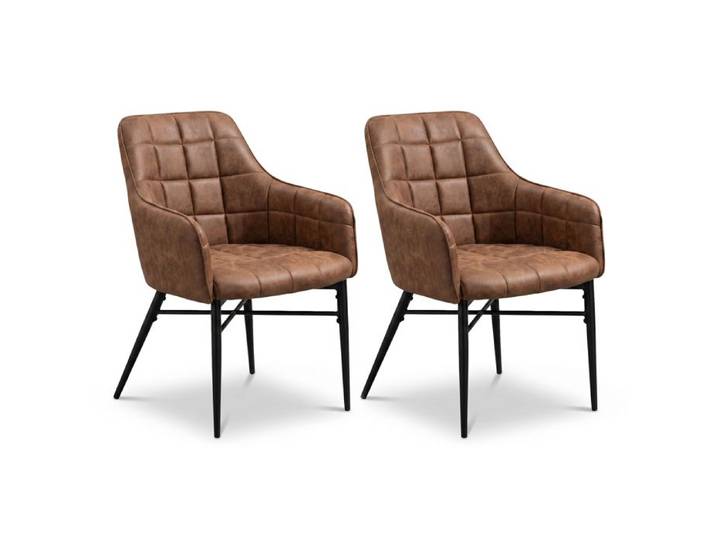 SUZANA - Lot de 2 chaises marron vintage avec pieds en métal noir