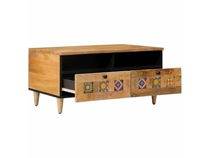 Couchtisch aus Holz Mango 80x54x40cm Braun Massives Mangoholz, Schublade für Zubehör, rechteckige Tischplatte, Wohnzimmer und Besprechungen, leicht zu reinigen