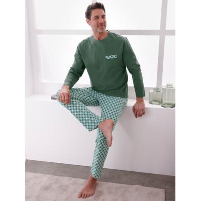 Schlafanzug WÄSCHEPUR, Herren, Gr. 52/54, grün (moos, jade, bedruckt), 100% Baumwolle, Homewear-Sets Schlafanzug