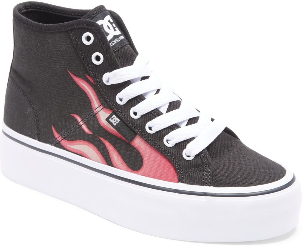 Sneaker DC SHOES "Manual Hi Platform", Damen, Gr. 6(37), schwarz (schwarz, flames), Obermaterial: Textil (Baumwolle) / Futter: Textil / Aussensohle: Gummi., Schuhe Sneaker schwarz, flames 6(37)