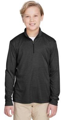 Team 365 TT31HY Youth Zone Sonic Heather Performance Quarter-Zip Pullover T-Shirt in Black size XL   Polyester