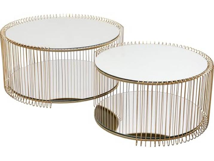 Kare Design Couchtisch Wire Double (2-Set), Brass, Durchmesser 70cm, Elegant, Wohzimmertisch, Beistelltisch, Stahlgestell, Sofatisch, Spiegeltisch, 34x70x70 cm (H-B-T)