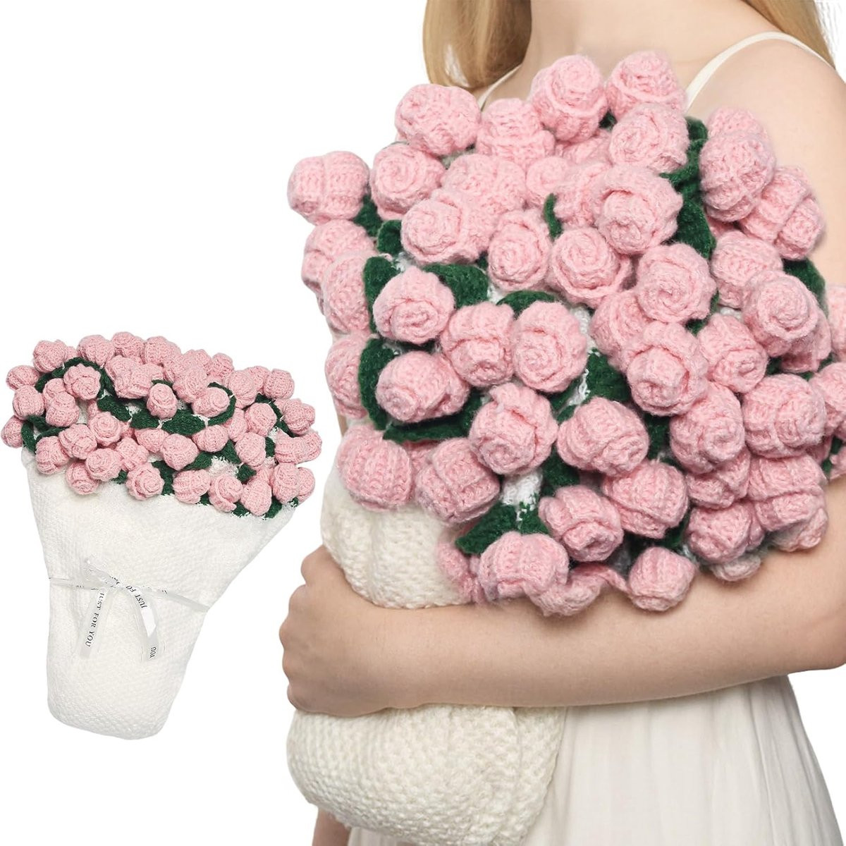 Gehaakte deken met rozenmotief, roze sprei, Diameter: 109 cm