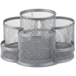Relaxdays Stiftehalter, Metallgeflecht, 7 Fächer, drehbar, rund, kompakt, für Büro, Stiftebox f. Pinsel, Schere, silber