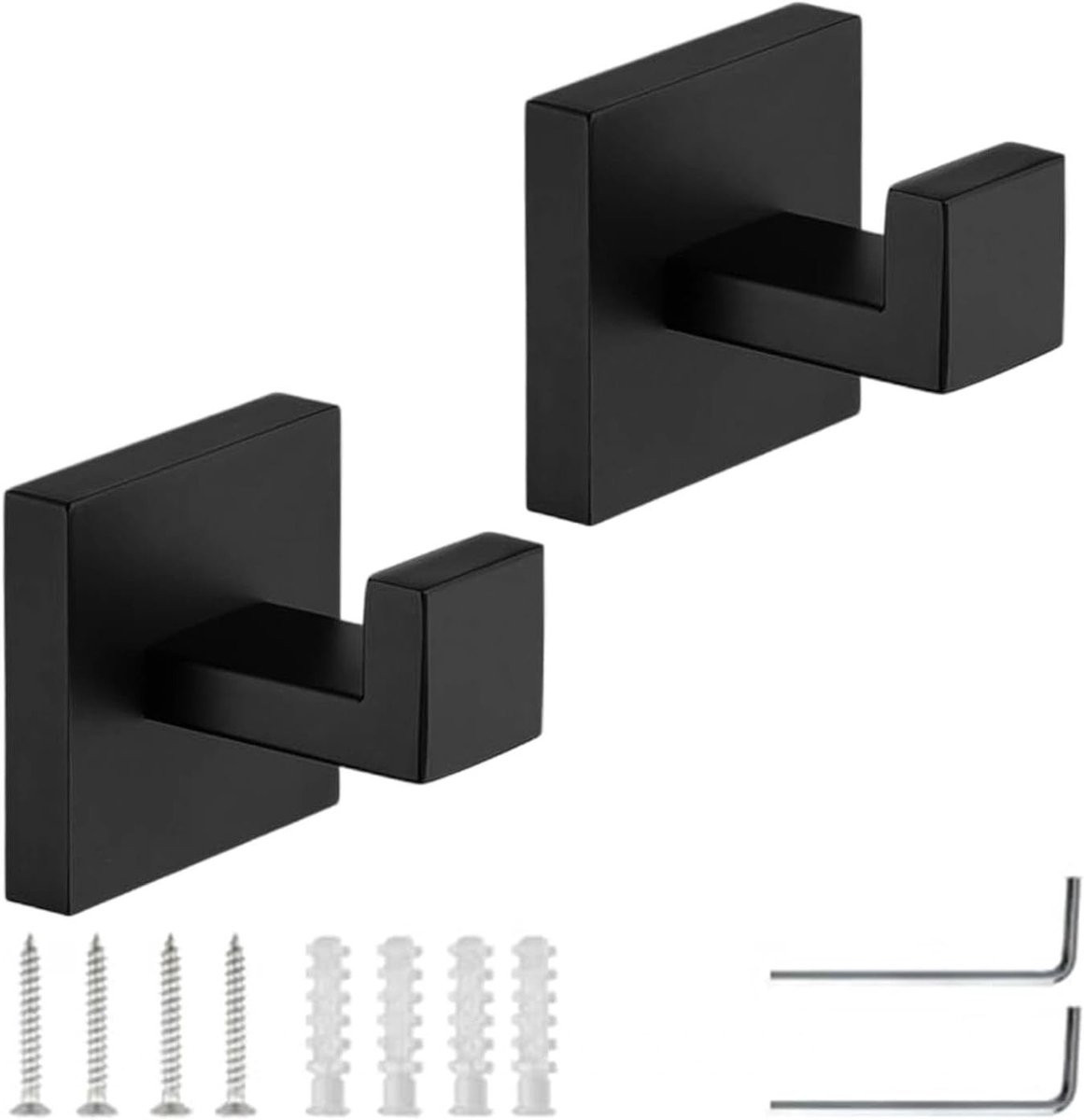Set van 2 stalen handdoekhaken met vierkante basis voor badkamer, toilet of keuken