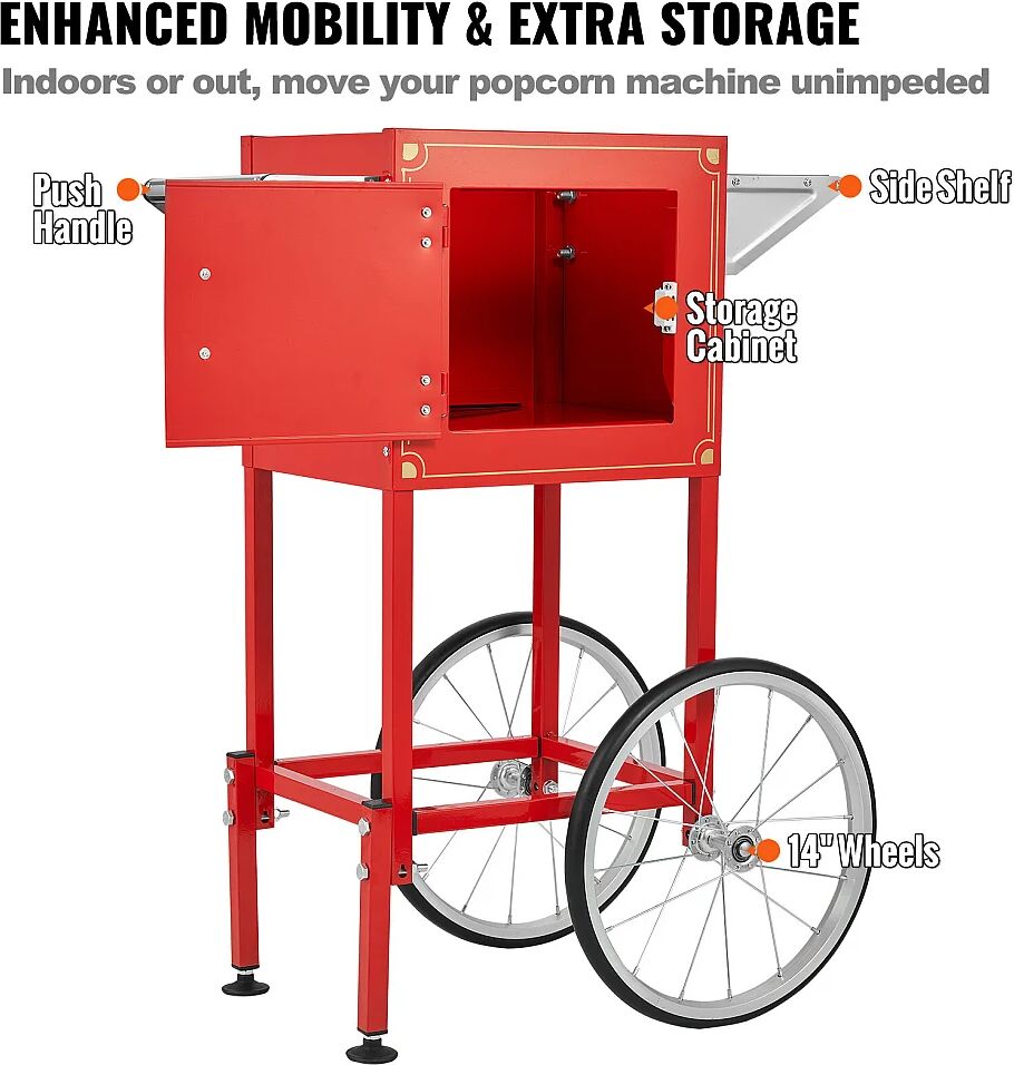 Máquina de Palomitas SucceBuy, Máquina de Palomitas con Carrito, 850 W, 8 oz, 48 Tazas, Rojo, 610 x 410 x 1395 mm