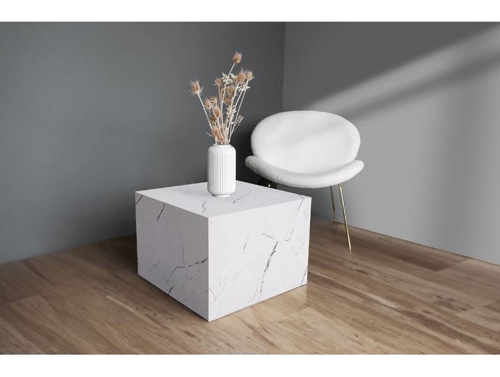 Beistelltisch KAYOOM Cuboid 125, modernes Design, robuste Konstruktion , weiß, B:55cm H:40cm T:55cm, MDF mit lackfreiem 3D-Papier, Tische, Beistelltisch, vielseitig einsetzbar, edle Oberfläche, robuste Konstruktion