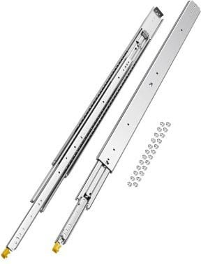 Vevor 1 paar volledig uitschuifbare ladegeleiders van gegalvaniseerd staal, zilver, draagvermogen 124,8 kg