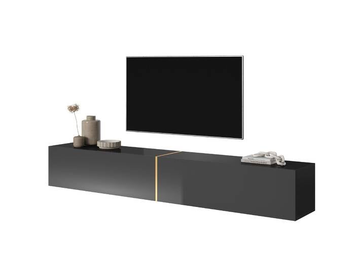 TV-Schrank Bisira 200 cm schwarz mit goldenem Einsatz