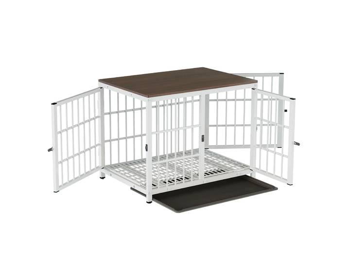 Table d'appoint de style mobilier, cage pour chien d'intérieur avec trois portes et plateau amovible pour chiens de petite, moyenne et grande taille