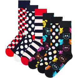 Happy Socks Unisex Socken, 6er Pack - Classic, Muster, Baumwollmischung, gemischte Farben FilledOptic-Dog / 41-46