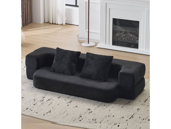 WOVREO Canapé convertible 2 places noir canapé lit pliable sans montage avec 2 coussins