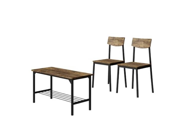 Vicco Sitzbank und Stuhl Fyrk, Schwarz/Eiche rustikal, 85 x 46 cm 3 Teile, geeignet für Esszimmer, Küche oder überdachte Außenbereiche