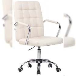 Décoshop26 - Moderner und bequemer Bürostuhl auf Rollen mit cremefarbenem Stoffbezug BUR10636 BUR10636