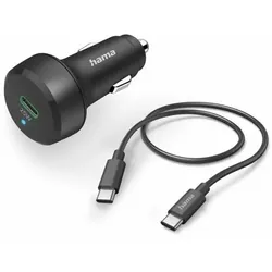 HAMA Auto-Schnellladegerät mit Ladekabel USB-C, PD/QC, 25W, 1 m, Schwarz