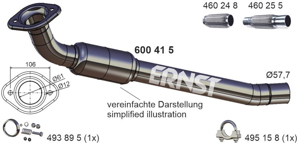 Ernst Abgasrohr 600415 Vorne Für Iveco