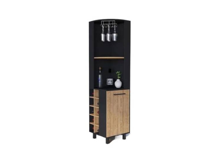 XPJYUA Eck Barschrank Eck-Barschrank mit 10 Weinfächern Eintürige Aufbewahrung for Wohnmöbel mit schwarzem Furnier-Kiefer-Finish